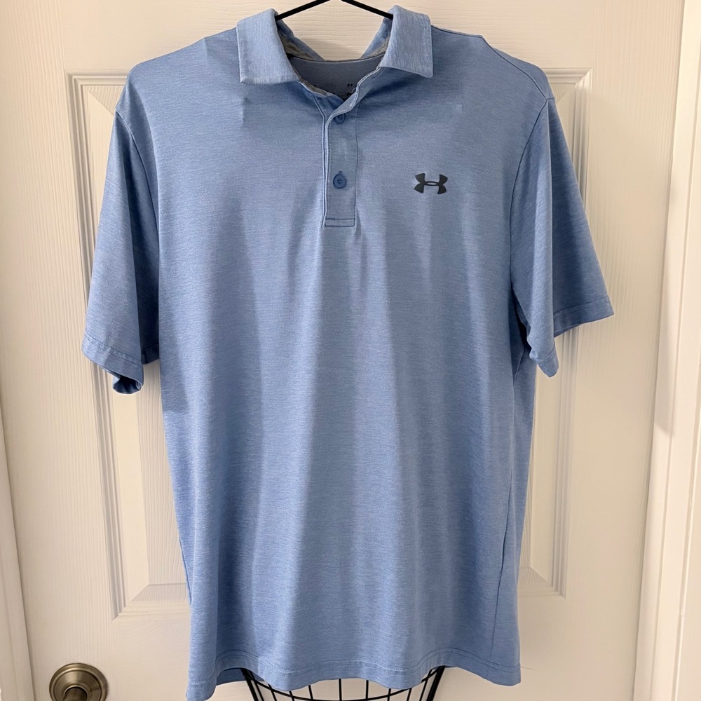 Under Armour Mens M HeatGear Golf‎ Polo Shirt Blue Heather Short Sleeve Stretch